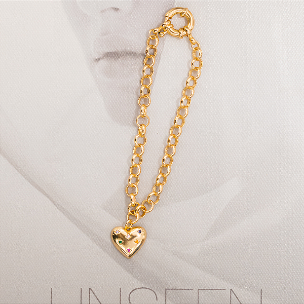 Pulseira elo português pingente coração