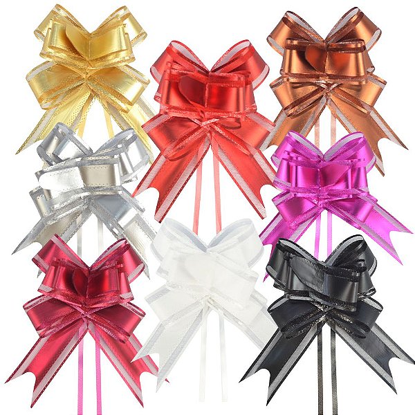 Laço Fácil de Organza com Poliéster 50mmx74cm Pacote com 100 unidades Varias Cores