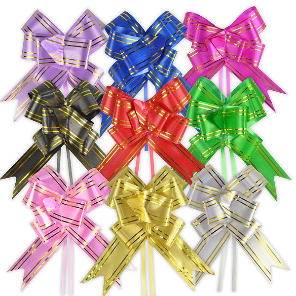 Laço Fácil com Fio Dourado 18mmx35cm Pacote com 200 unidades Varias Cores