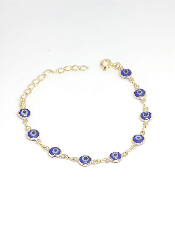 PULSEIRA OLHO GREGO AZUL ESCURO BANH OURO 18K- L1025A