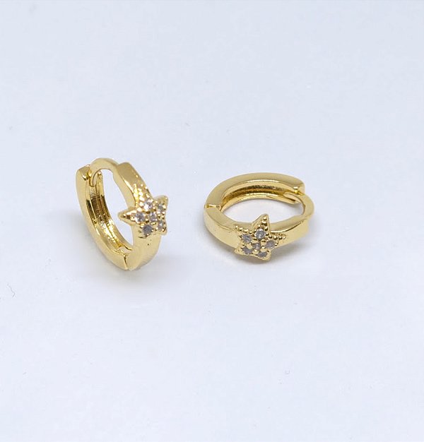 BRINCO ARGOLINHA C ESTRELA C ZIRC BANH OURO 18K - BRP011