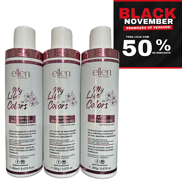 Kit Restaurador My Life in Colors - Tratamento Pós Química e Danos - Brilho e Maciez Imediata - 900ml