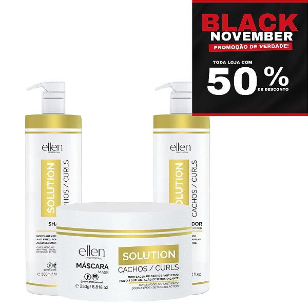 Kit Série Solution Pró-Cachos ellen Professional - hidratação intensa, definição e controle duradouro da forma - 850g.