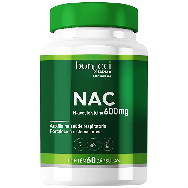 NAC N Acetilcisteina 600MG 60 Capsulas Facilita a Expectoração Detox Melhora da Respiração Melhora a Imunidade