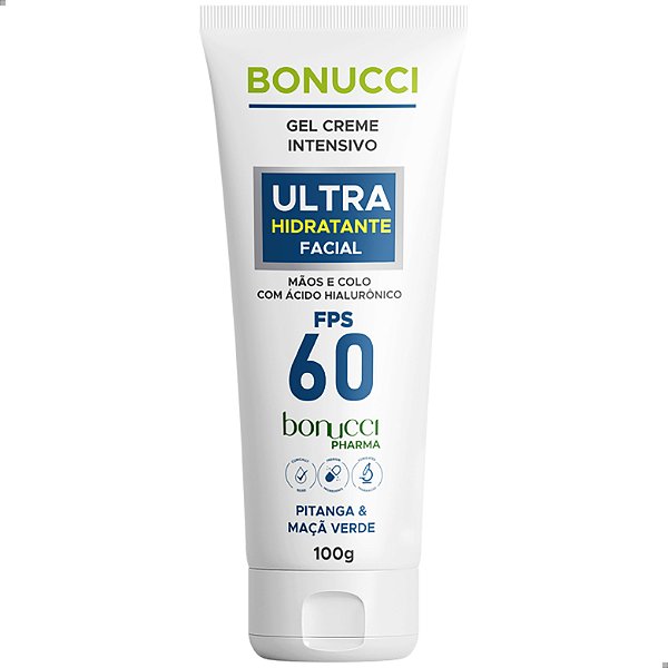 GEL FACIAL FPS 60 100G BONUCCI PROTRÇÃO DE ALTO DESEMPENHO TOQUE SECO OIL-FREE LEVE TEXTURA INVISIVÉL