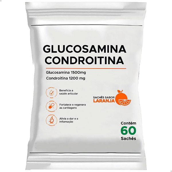 Glucosamina 1500mg + Condroitina 1200mg 60 sachês Sabor Laranja