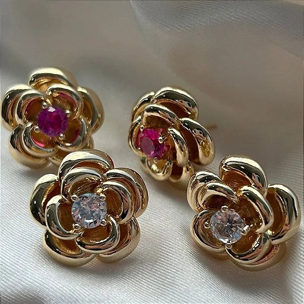 BRINCO FLOR POLIDA COM ZIRCÔNIA