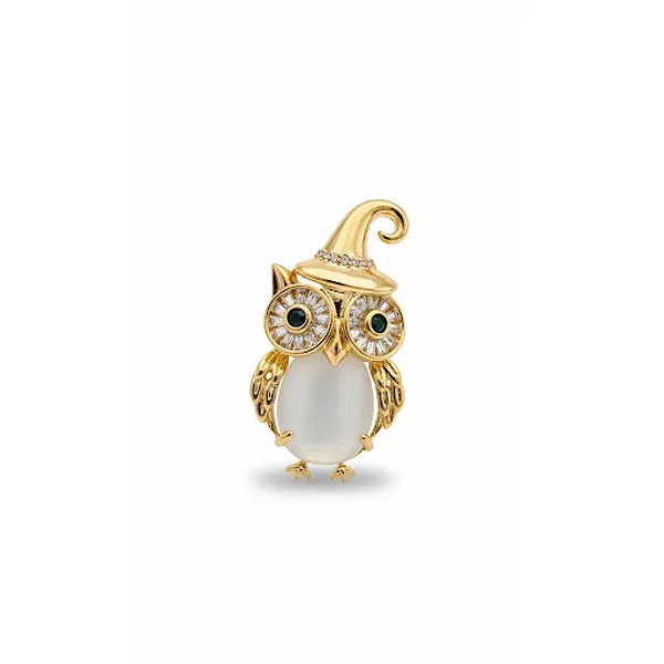 BROCHE CORUJA OLHO DE GATO BAGHETE ZC