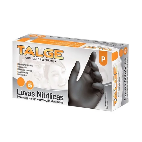 Luvas descartáveis Nitrílicas Pretas sem pó - 100 unidades