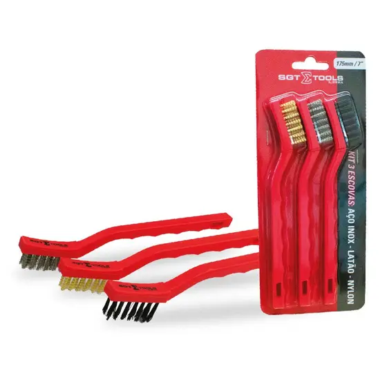 Kit 3 escovas aco inox latao nylon - SGT