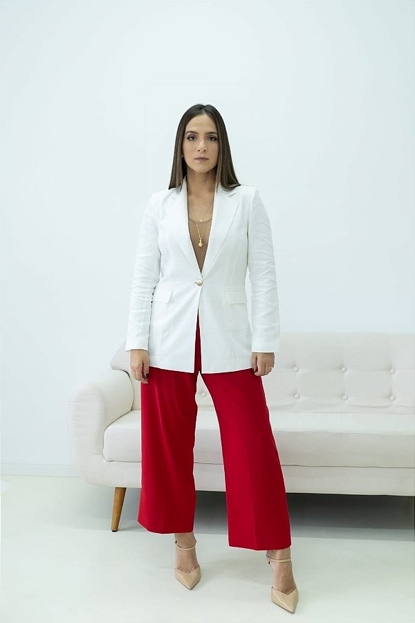 Max Blazer Feminino de Alfaiataria em Linho Off-White