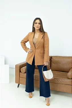 Max Blazer Feminino de Alfaiataria em Linho Terrosso