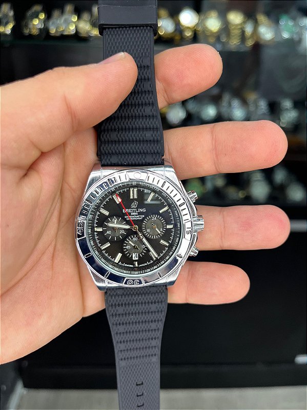 Breit. Chronometre Emborrachado Preto/Prata