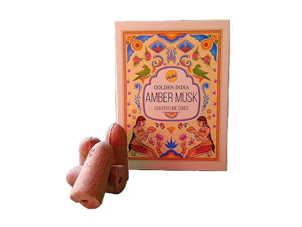 Incenso Cone Cascata Amber Musk - Golden Índia
