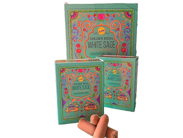 Incenso Cone Cascata White Sage - Golden Índia