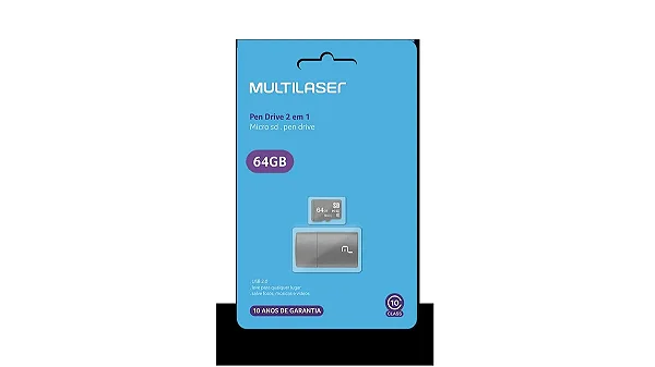 Pen Drive 2 em 1 Leitor USB + Cartão de Memória Classe 10 64GB Multi - MC164