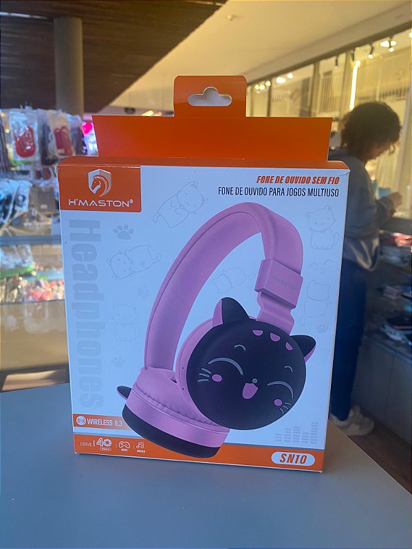 Fone de Ouvido Infantil Sem Fio Bluetooth Gatinho Rosa