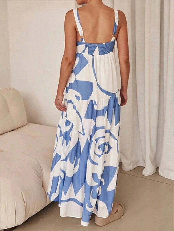 Fashionable Elegant And Stylish Printed Square Neck Revealing Women Back Dress