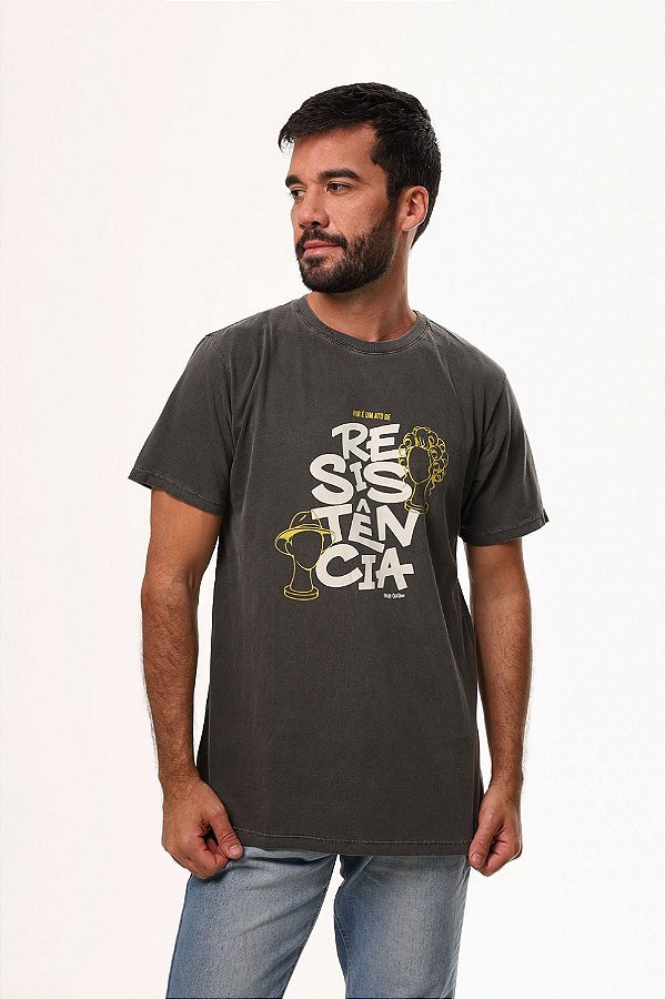 Camiseta Cinza - Rir é um ato de resistência-Paulo Gustavo - Meu filho é um musical