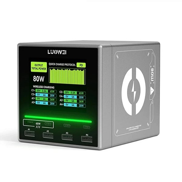 CHARGER USB LUOWEI U1 MINI RAPTOR 80W 8 PORTAS