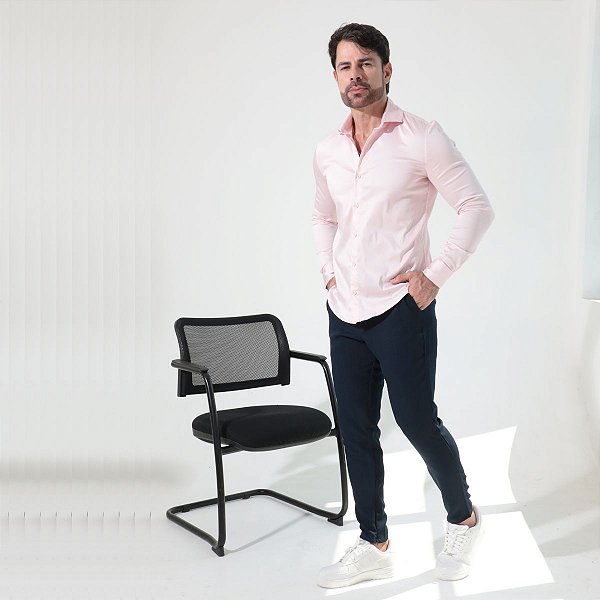 Camisa Manga Longa Acetinada Rosa Claro