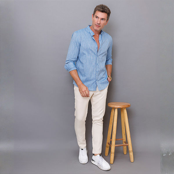 Camisa Verona Gola Padre Manga Longa de Algodão