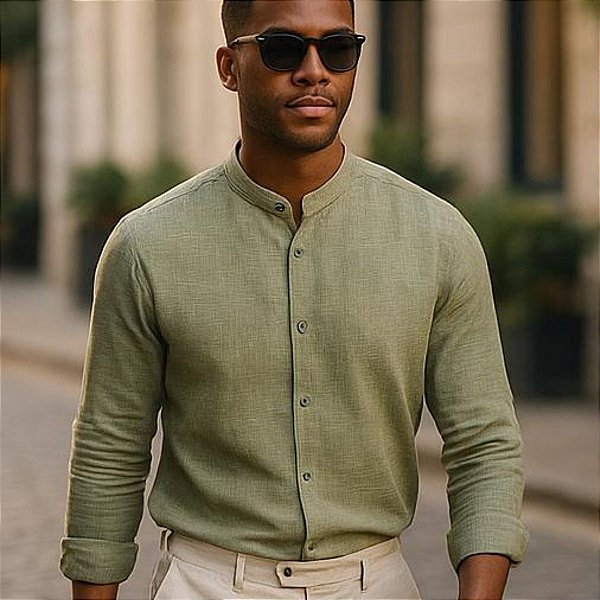 Camisa Verona Gola Padre Manga Longa de Algodão