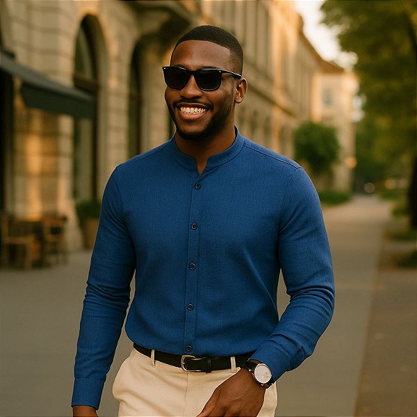 Camisa Verona Gola Padre Manga Longa de Algodão