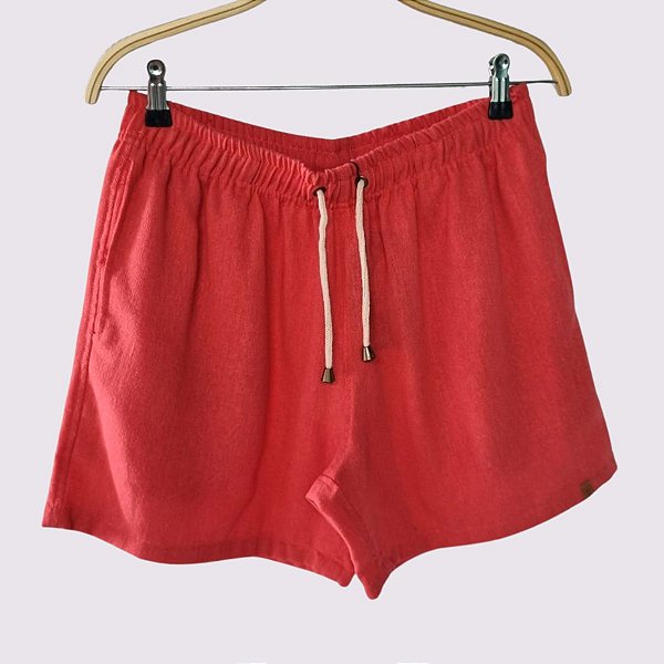 Short Malibu com Elástico e Cordão Coral