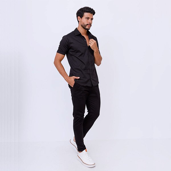 Camisa Manga Curta no Tricoline com Elastano