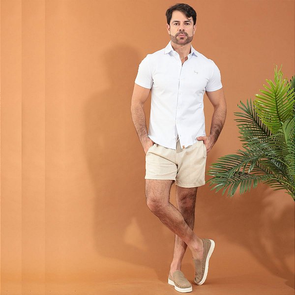 Camisa Slim Fit manga Curta em Malha Premium