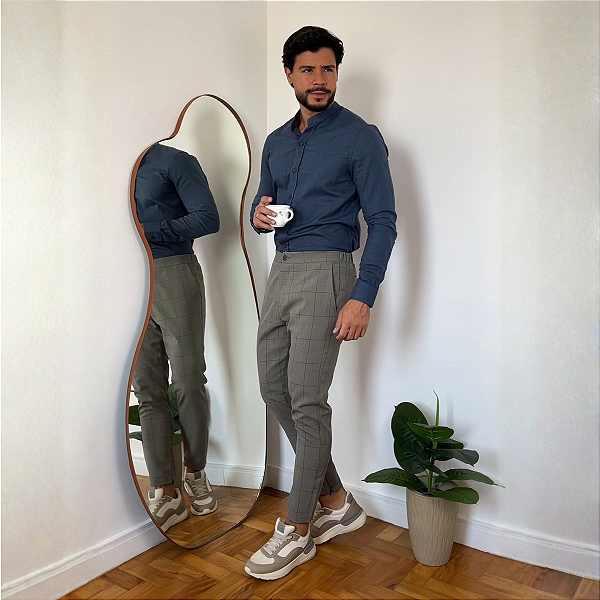 Calça Easy Way Slim com Elástico no Cós Xadrez