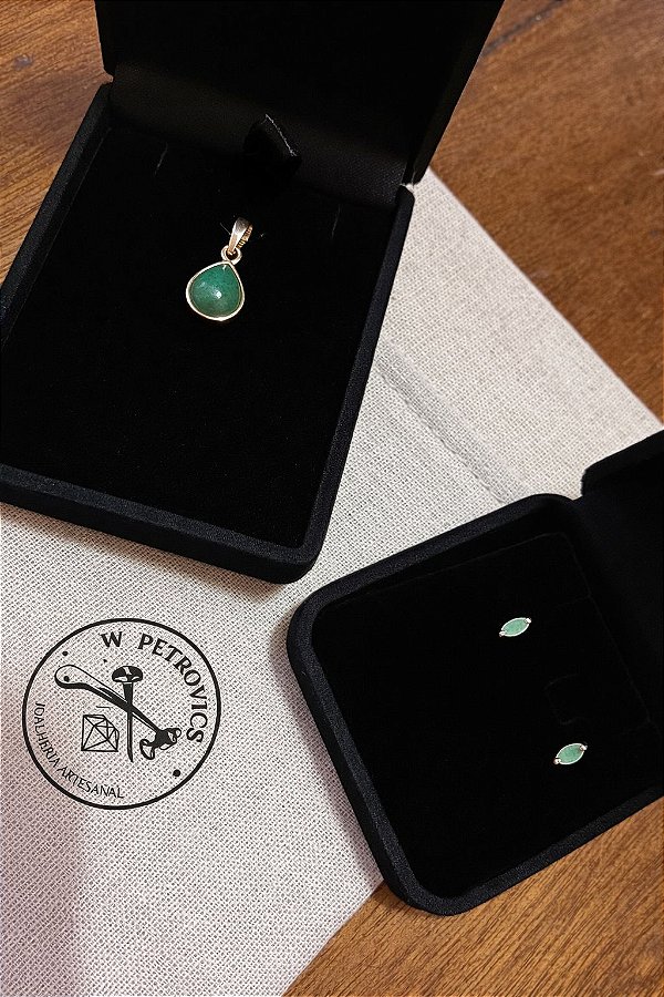 Pingente Gota Cabochão + Brinco Navete