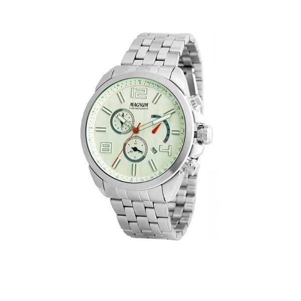 Relógio Magnum Masculino Cronógrafo - Prata com Fundo Branco - MA35271Q