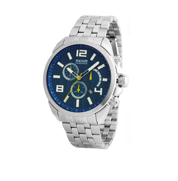 Relógio Magnum Masculino Cronógrafo - Prata com fundo Azul - MA35271F