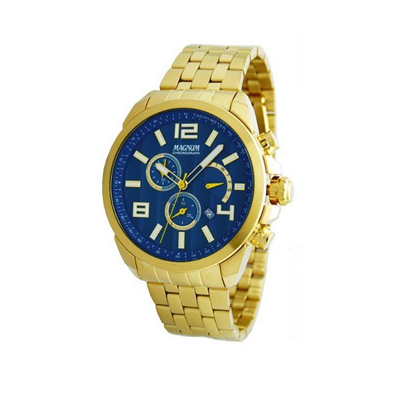 Relógio Magnum Masculino Cronógrafo - Dourado com Fundo Azul - MA35271A