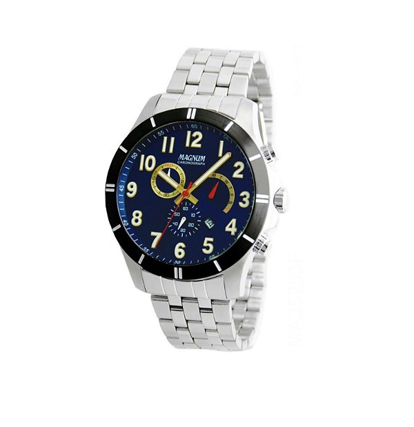 Relógio Magnum Masculino Cronógrafo - Prata com Fundo Azul - MA35253F
