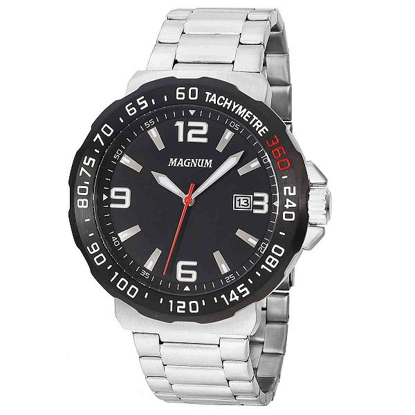 Relogio Magnum Masculino - Prata com Visor Preto - MA35020T