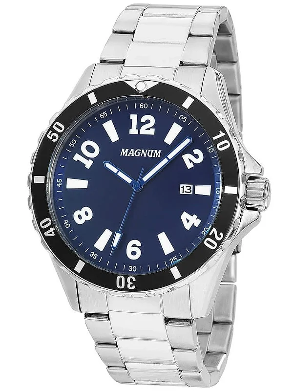 Relogio Magnum Masculino - MA35002F - Prata com Fundo Azul