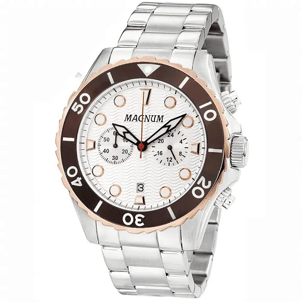Relogio Magnum Masculino Sports - Prata com Fundo Branco - MA34718Q