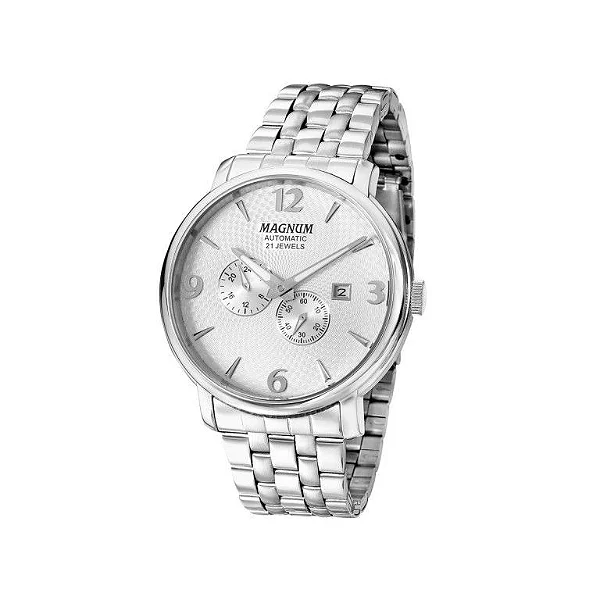 Relogio Magnum Masculino Automático - Prata com Fundo Branco - MA33960Q