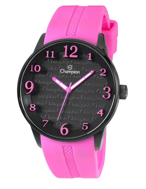Relógio Champion Feminino - Preto com Pulseira de Silicone Rosa - CH30224K