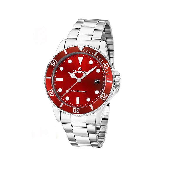Relógio Masculino Champion Prata Com Vermelho - CA31266V
