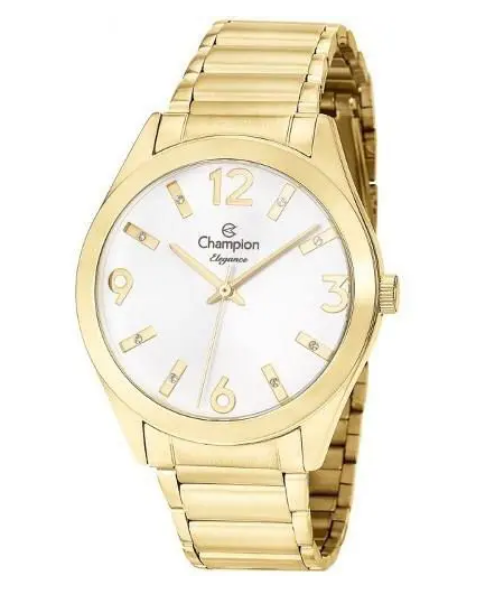 Relógio Champion Feminino Elegance - Dourado com Mostrador Branco e Pedras - CN25396H