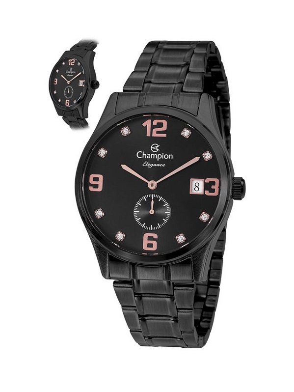 Relógio Champion Elegance Feminino - Preto com Detalhes em Rosê no Mostrador - CN24780N