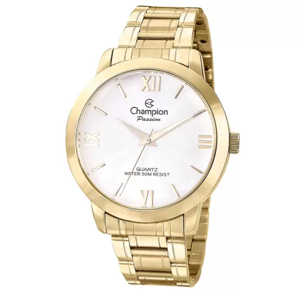 Relógio Champion Feminino - Semi Joia-Dourado com Fundo Bege - CN28704D
