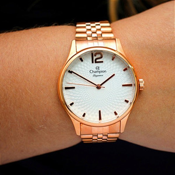 Relógio Feminino Champion Elegance -  Rosê com Fundo Branco - CN24020Z