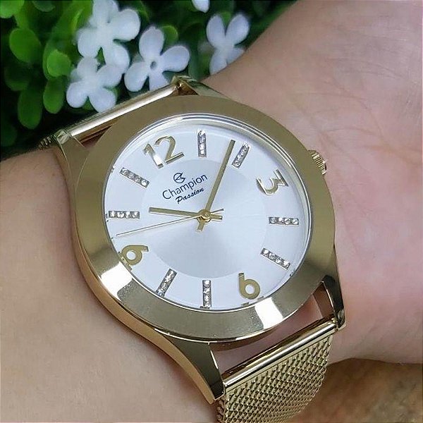 Relógio Feminino Dourado Champion - Dourado com Pulseira de Esteira - CN28713M