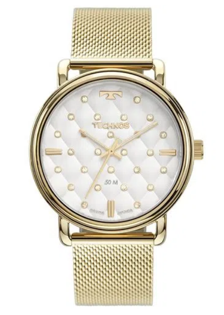 Relógio Technos Feminino Trend Fashion Brilho - Dourado Pulseira Esteira e Pedras