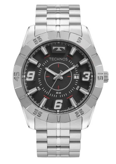 Relógio Technos Masculino Racer - Prata com Fundo Preto